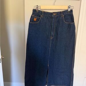 Gloria Vanderbilt Blue Denim Midi Skirt with Embroidery